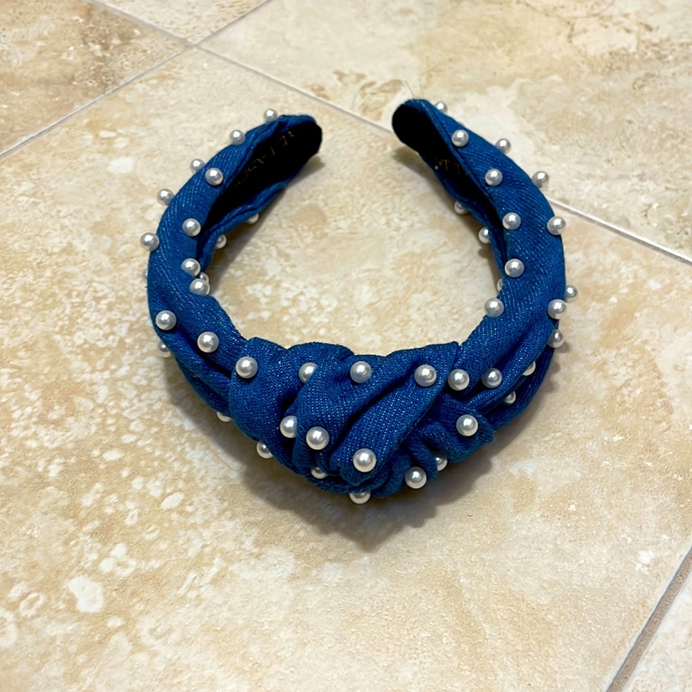 Denim pearl headband